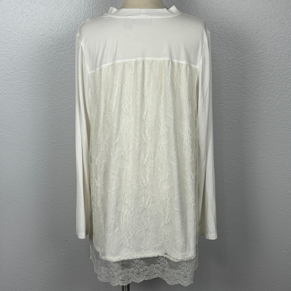 LOGO Lori Goldstein M White Cream‎ Lace Back Cardigan Tunic